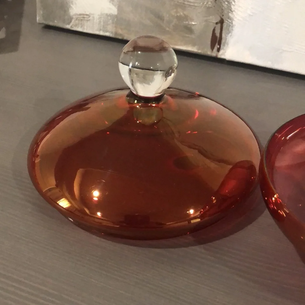Gorgeous Iridescent Red Vintage Covered Glass Dish - Picture 6 of 13